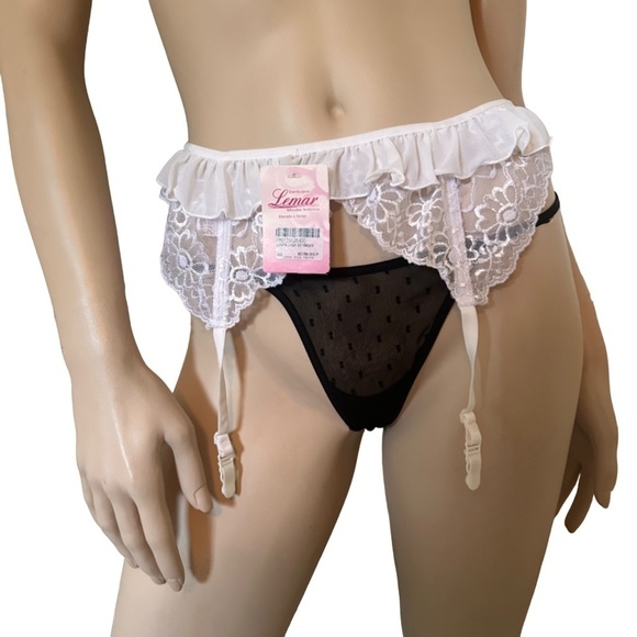Lemar Moda Intima Ruffled Lace Garter Belt Bridal White Boning Back Ribbon Bow - Picture 2 of 15